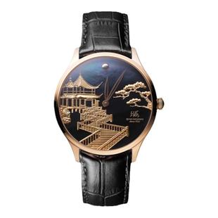 上海手表男款复兴系九曲映月铂金浮雕皮带机械腕表官方旗舰店