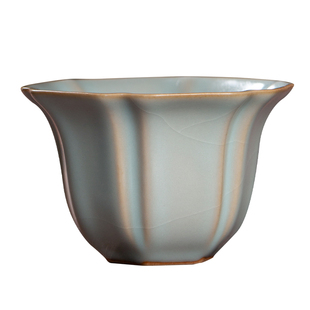 问鼎汝窑天青梨瓣开片主人杯个人高档喝茶杯景德镇开片陶瓷礼盒装