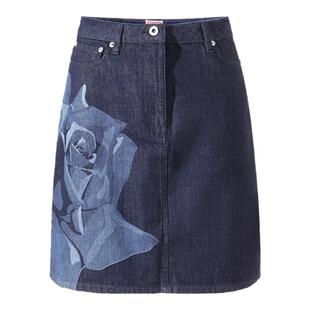 KENZO高田贤三 女士高腰A字牛仔裙子半身裙短裙 FE5 2DJ274 6B7