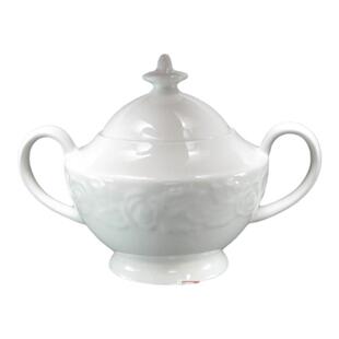 精品玫瑰纹浮雕骨瓷糖缸咖啡糖罐 双耳素白欧式古典盖盅 轻奢杯具