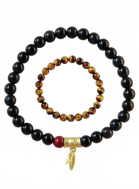 黑曜石手串黄虎眼石手链女小众