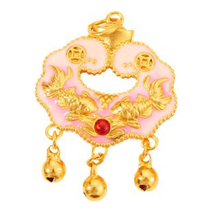 古法沙金莲花锦鲤如意锁项链挂件吊坠diy手工编绳毛衣链挂件吊饰