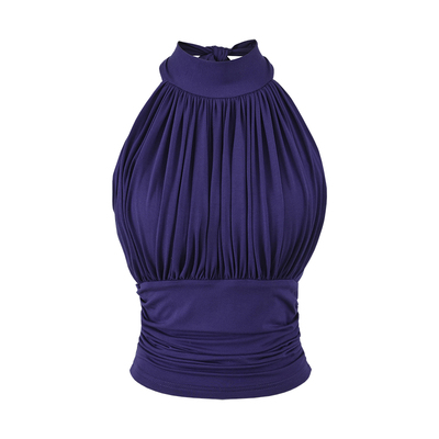 性感露背褶皱收腰系带挂脖上衣