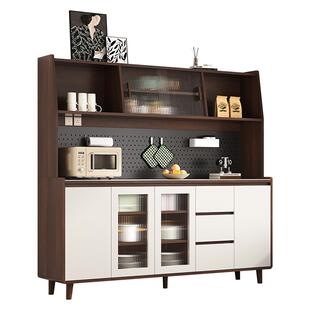 实木餐边柜一体靠墙厨房收纳柜子现代简约玻璃门餐厅储物橱柜定制