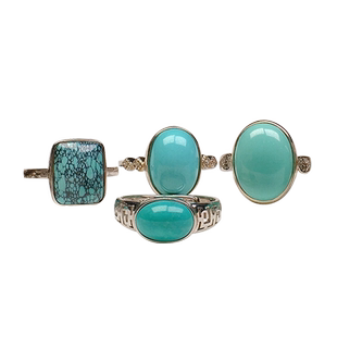 堰京原矿绿松石戒指女士戒子款蛋面格桑花貔貅镶嵌定制活口可调节