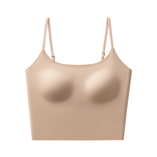 粉底液内衣女冰丝无痕隐形吊带文胸一体肤色背心夏季超薄白色贴身