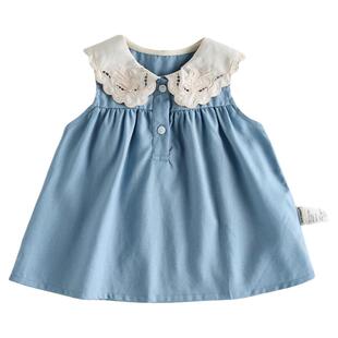 【新品】Oak Family儿童无袖上衣天丝亚麻女童宝宝娃娃领A字小衫