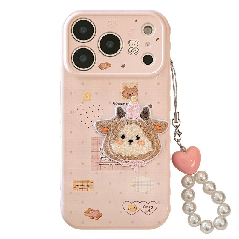 粉色贴纸风适用iphone17promax手机壳苹果16毛绒羊13挂件14卡通15饰品12超好看少女心女款新款女神同款保护套