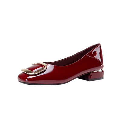 达芙妮红色粗跟单鞋百搭通勤女鞋