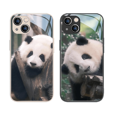 大熊猫和花玻璃手机壳