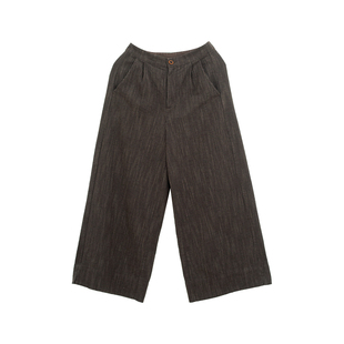 忘城A1050座/昨日重现/秋冬新款全棉色织咖色条纹阔腿裤气质裤子