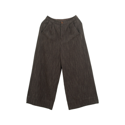 忘城A1050座/昨日重现/秋冬新款全棉色织咖色条纹阔腿裤气质裤子