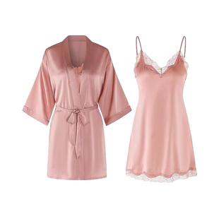 真丝吊带睡裙女性感夏季冰丝两件套2025新款睡衣女款高级感浴袍夏