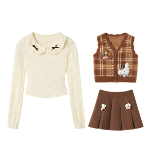织物猪 焦糖松饼 美拉德穿搭套装女秋冬叠穿毛衣外套娃娃领打底衫