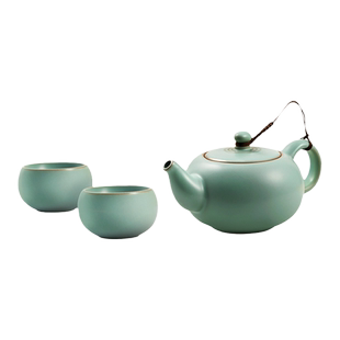 东道汝窑河南非遗茶具套装天青色汝瓷茶具整套礼盒福缘一壶二杯组