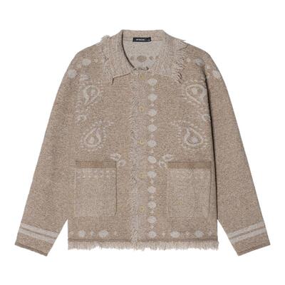 中古风腰果百花绒开衫毛衣