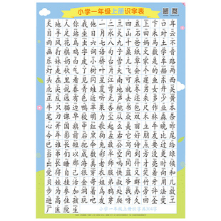 小学生语文一年级二上册下册识字表墙贴人教版认字生字表挂图卡片