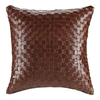 HarborHouse牛皮方格编织靠垫套