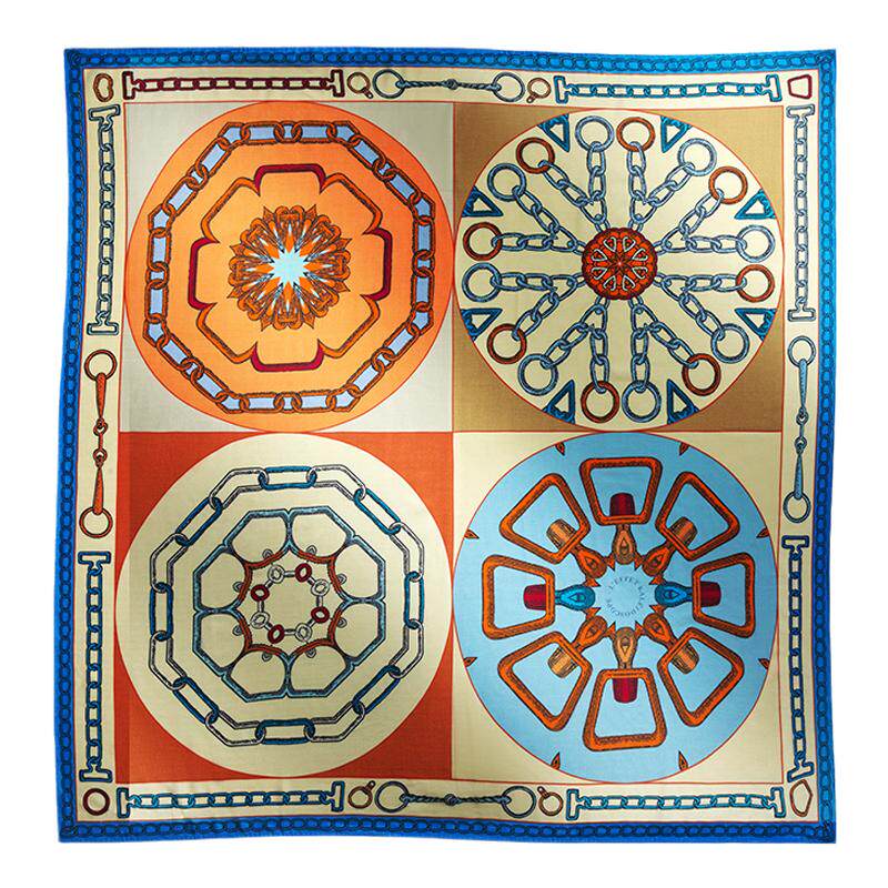 秋冬方巾印花丝巾手工卷边绵羊绒真丝混纺披肩140双面绸缎大围巾