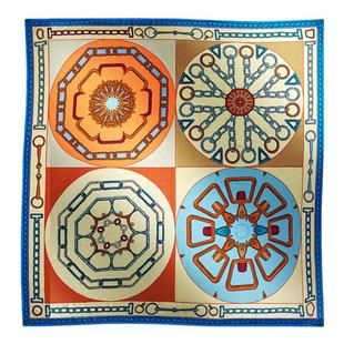 秋冬方巾印花丝巾手工卷边绵羊绒真丝混纺披肩140双面绸缎大围巾