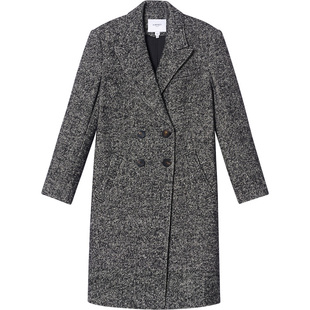 【吴谨言同款】LK BENNETT灰色棉羊毛大衣25年中长鱼骨纹西装翻领