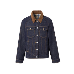 MoodBerry 美式复古牛仔夹克外套女秋季新款撞色翻领百搭休闲上衣