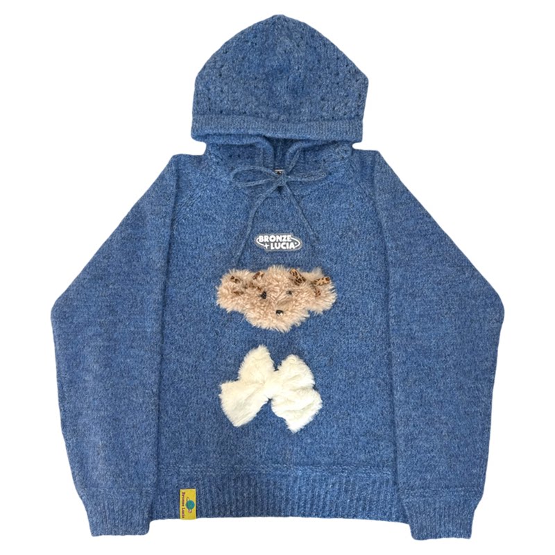 Bronze Lucia杂蓝萌犬针织连帽毛衣原创设计师甜美针织衫上衣女冬