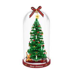 POP适用乐高40573圣诞树装饰礼物玻璃罩展示盒积木模型透明防尘