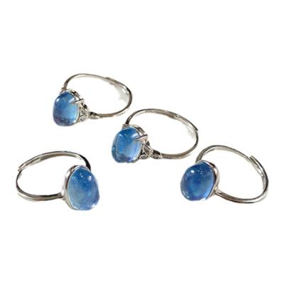 天然海蓝宝魔鬼蓝纯银镶嵌戒指