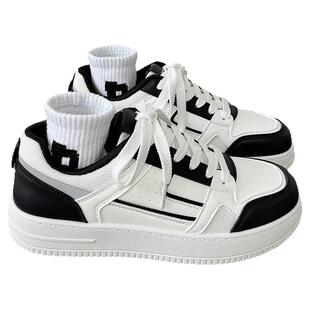 环球黑白板鞋男款2026新款春秋网红爆款男鞋子百搭厚底低帮休闲鞋