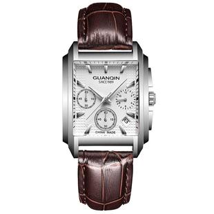 正品冠琴方形手表男士时尚潮流防水夜光真皮带男表石英表品牌腕表