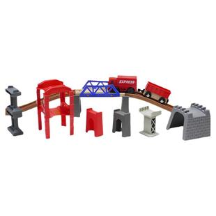 木质火车轨道桥墩支架积木玩具小火车轨道车hape铁路模型立交桥架