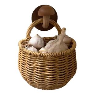 姜蒜收纳筐厨房壁挂篮子编织篮便携式手提小篮子家用小挂篮鸡蛋筐