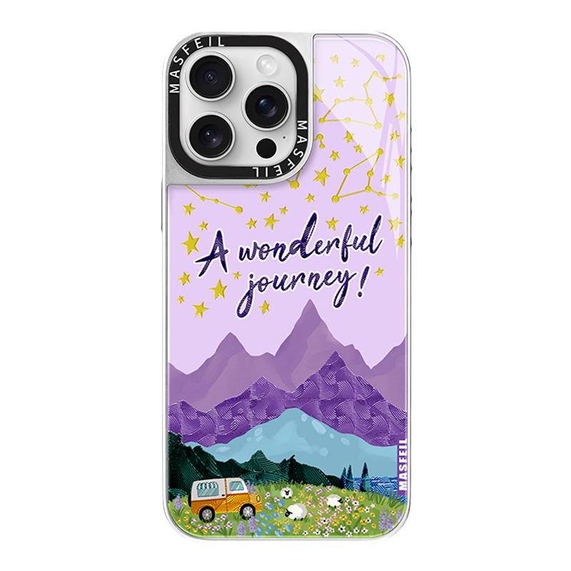 MASFEIL × 紫色星空山峰适用iPhone16Promax手机壳新款磁吸带支架苹果15Pro鎏金套奢华ip14/13pm高级感文艺