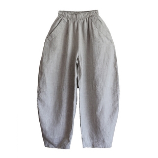 亚麻裤子女夏阔腿裤九分宽松打坐棉麻镰刀裤宽松文艺雨露麻弯刀裤