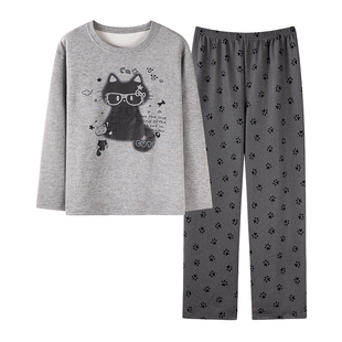 卡之恋冬季睡衣女款加厚保暖德绒长袖羊绒灰色可爱2025新款家居服