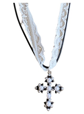 爱心十字架皮绳项链女甜酷