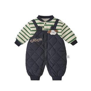 [抗菌远红外]宝宝连体衣秋冬男宝爬服夹棉假两件连身衣婴儿外出服