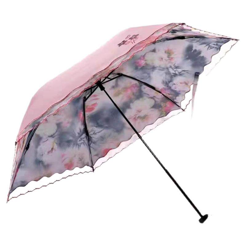 超轻双层太阳伞五折蕾丝便携女小巧防晒口袋伞防紫外线遮阳晴雨伞