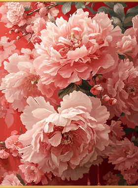 中国红国潮牡丹花卉数字油画diy填充画画填色油彩画手工涂色手绘