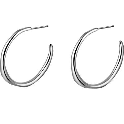 老银匠925银简约耳圈无镶嵌女