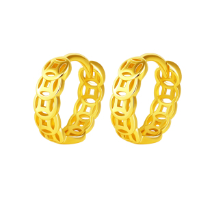 镂空铜钱耳环男女新年见财钱币招财耳扣财运亨通耳钉金色沙金耳饰