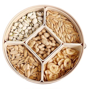 家用客厅创意果盘分格带盖干果盒糖果盒北欧干果盘坚果零食收纳盒