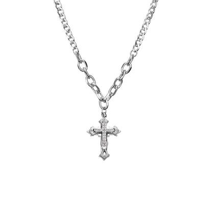 欧美嘻哈街头范锆石十字架项链男