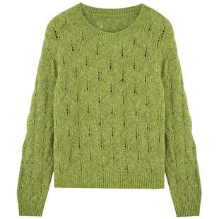 布景毛衣针织衫女春季新品简约镂空设计感长袖圆领上衣1806