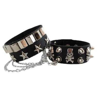 新款酷女孩朋克pu皮铆钉手链