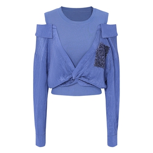 IDPAN长袖扭结上衣春季新款时尚通勤精致干练设计感挖空小众女装