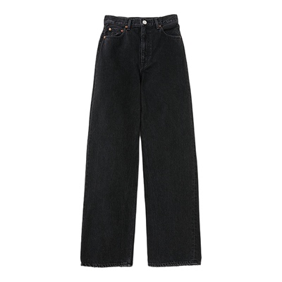 moussy 夏季智性通勤风黑色直筒牛仔裤女010HSA11-0370