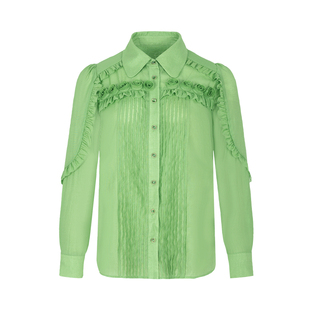 郁香菲木耳边衬衫女优雅气质秋季时尚立体盘花翻领单排扣通勤上衣