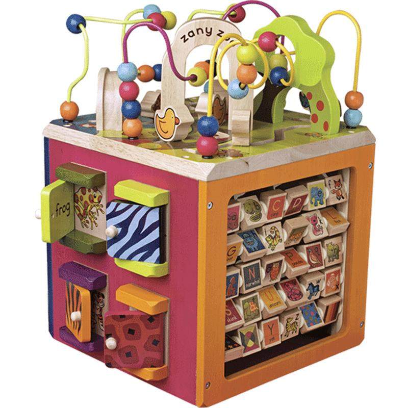 比乐btoys儿童六面体百宝箱蒙氏早教木立方宝宝开心农场绕珠玩具